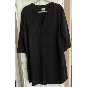 Old Navy 100% Linen Shirt Dress Sz XL Black 3 Buttons Lagenlook Minimalist Core